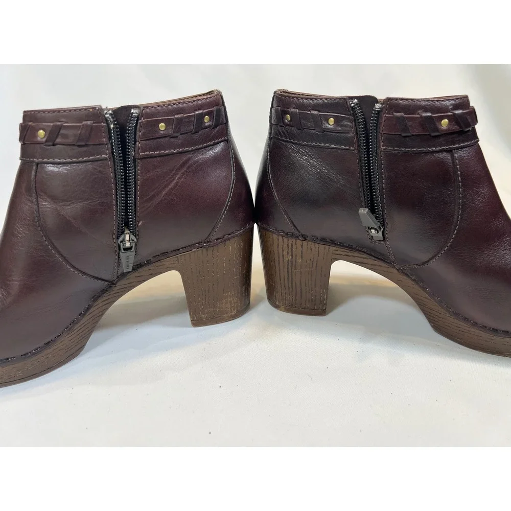 Dansko Burgundy Leather Braided Tassel Ankle Boots Clogs Size 39